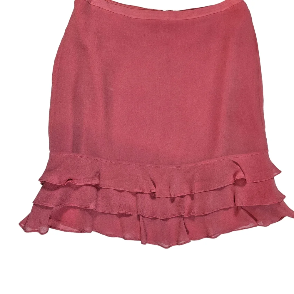 Express Pink 100% Silk Pencil Skirt Sz 6 Tier Ruffle Hem Lined Barbie Workwear